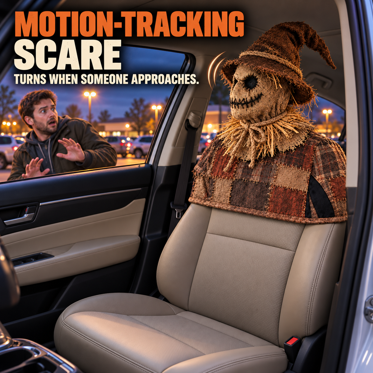 😱 Animated Horror Passenger Prop – Motion Sensor Halloween Car Decoration with Wireless Remote
