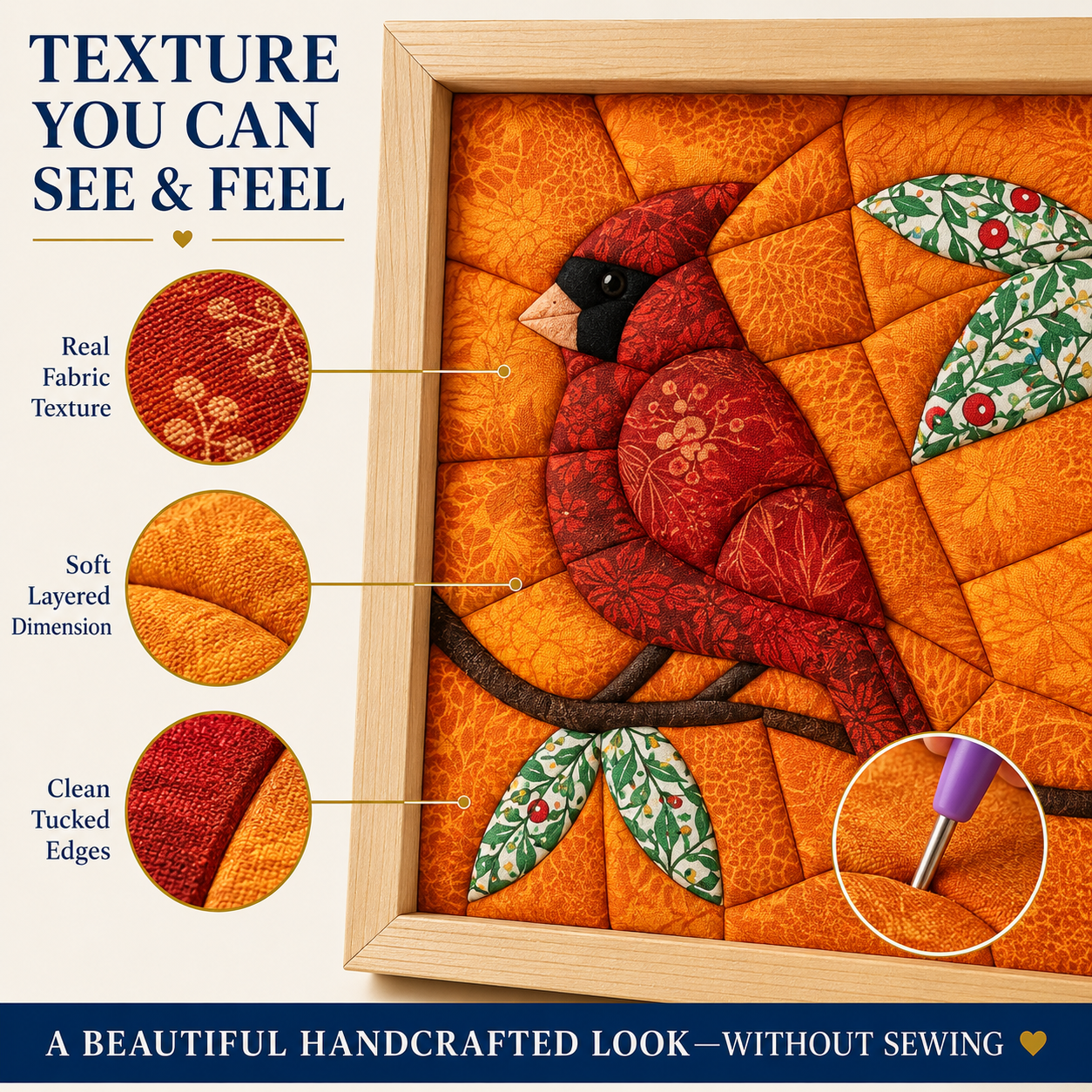 Kinusaiga-No-Sew Bird Fabric Art Kit