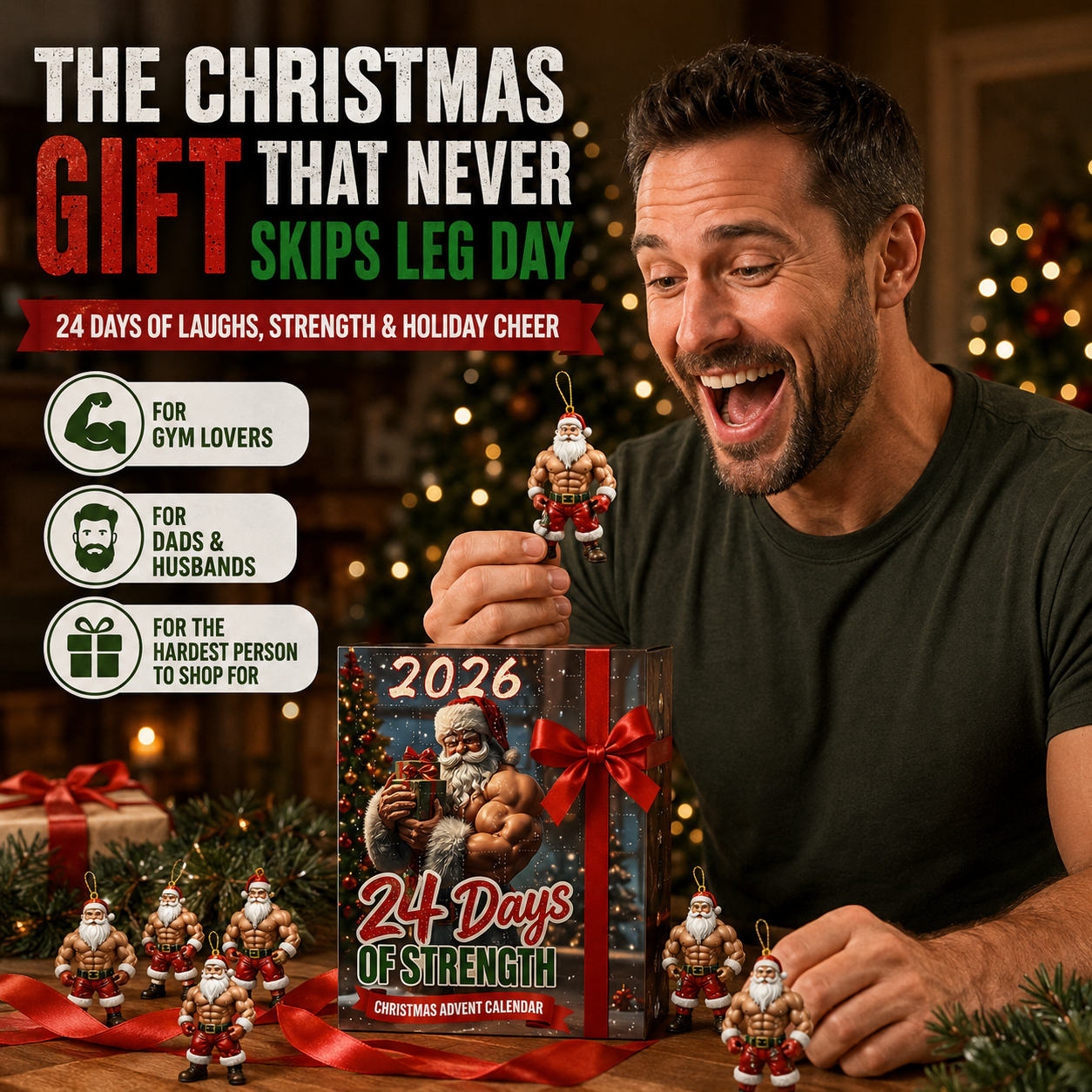 2026 Muscle Santa Christmas Countdown Calendar 🎅🎄