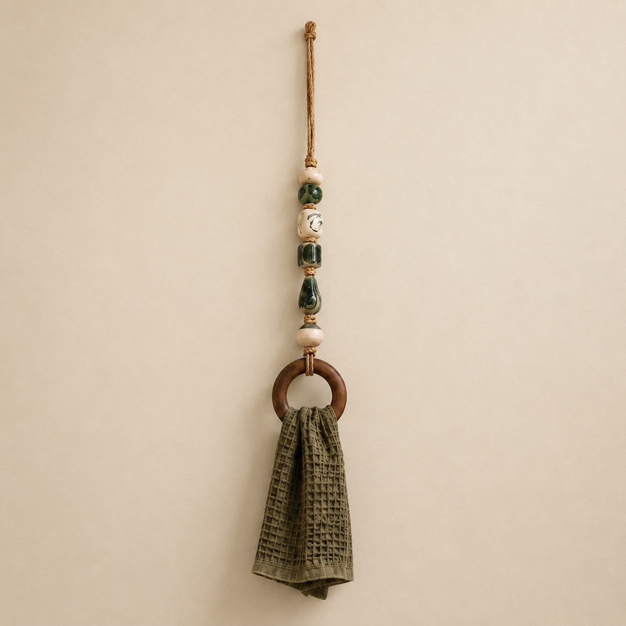 🔥LAST DAY 58% OFF-2027 Decorative Beaded Towel Hanger with Wooden Ring