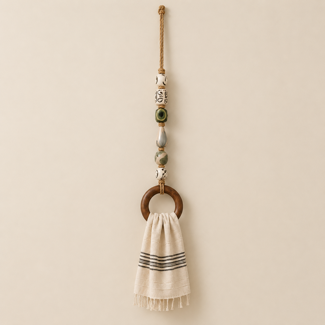 🔥LAST DAY 58% OFF-2027 Decorative Beaded Towel Hanger with Wooden Ring
