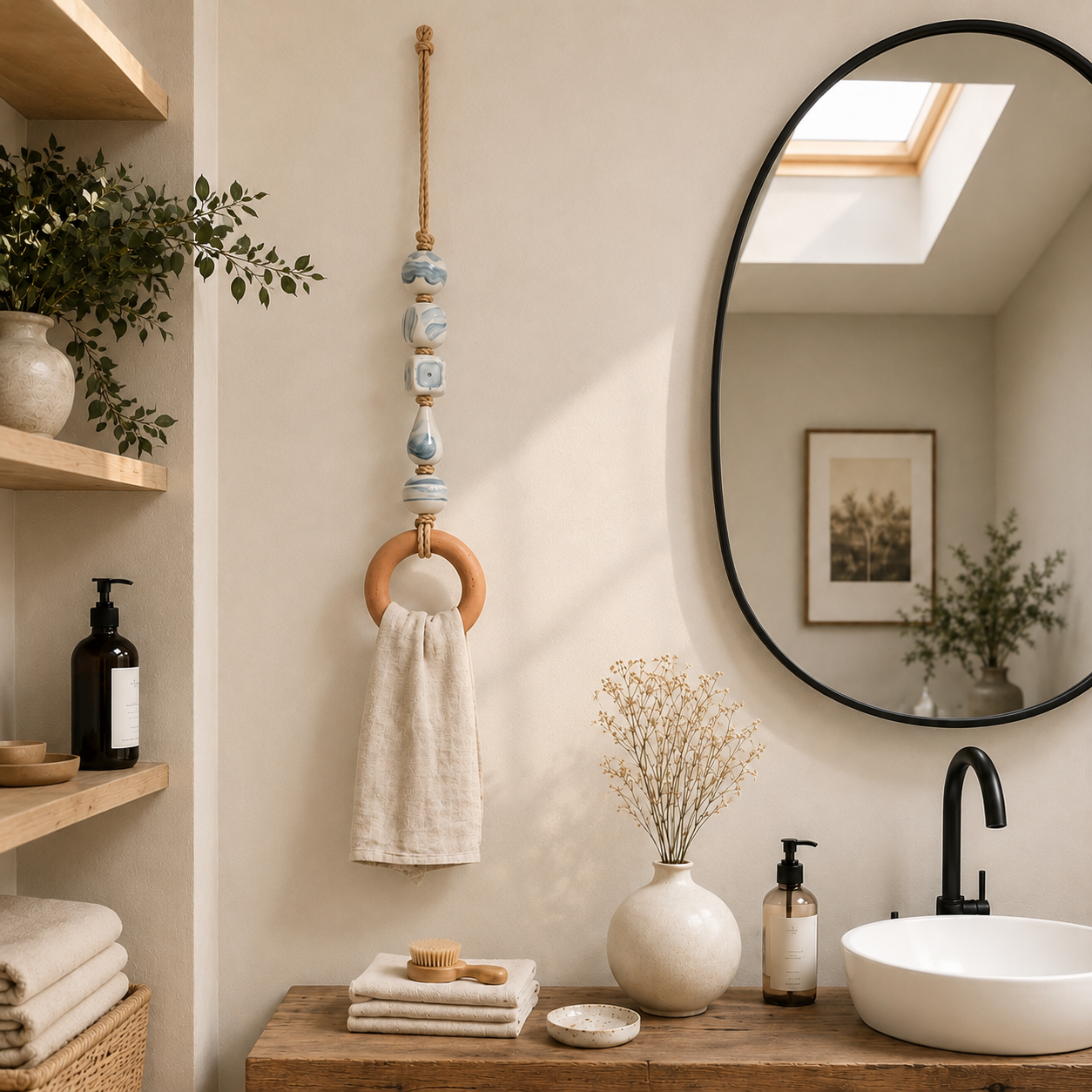 🎉 50% OFF 🏡Decorative Beaded Towel Hanger with Wooden Ring