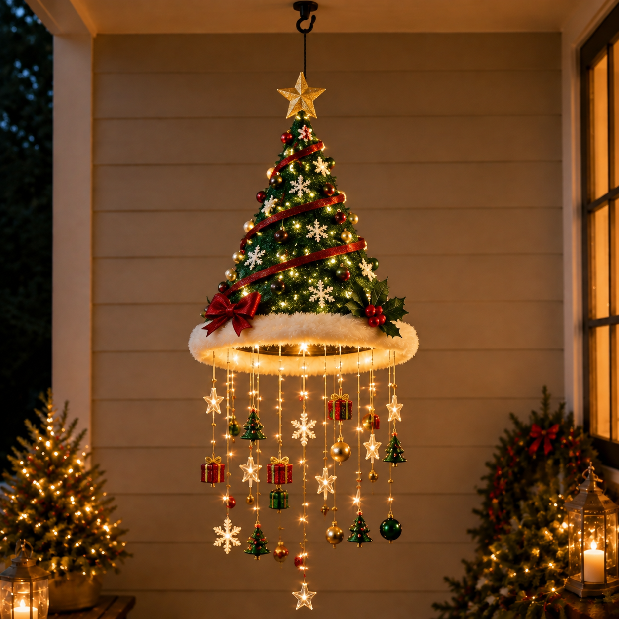 🎅 Lighted Santa Hat Hanging Chandelier 🎄 | 5 Styles Warm LED Christmas String Light | Indoor Outdoor Porch Holiday Decor Gift