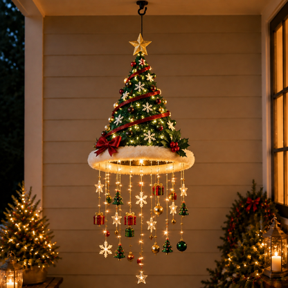🎅 Lighted Santa Hat Hanging Chandelier 🎄 | 5 Styles Warm LED Christmas String Light | Indoor Outdoor Porch Holiday Decor Gift