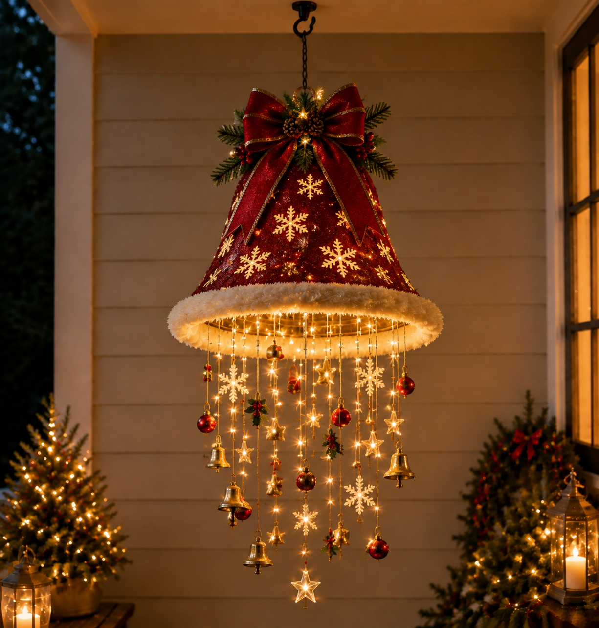 🎅 Lighted Santa Hat Hanging Chandelier 🎄 | 5 Styles Warm LED Christmas String Light | Indoor Outdoor Porch Holiday Decor Gift