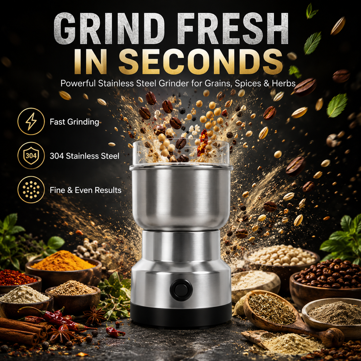 🚀 High-Speed Stainless Steel Grain Grinder