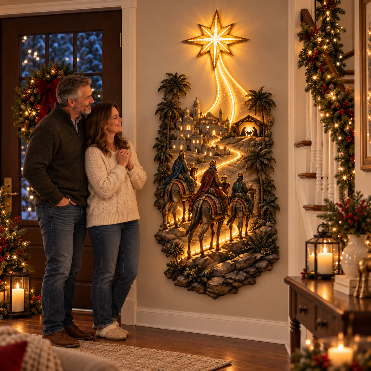 ✨ Follow the Star Nativity Wall Light | Three Wise Men Christmas Faith Decor