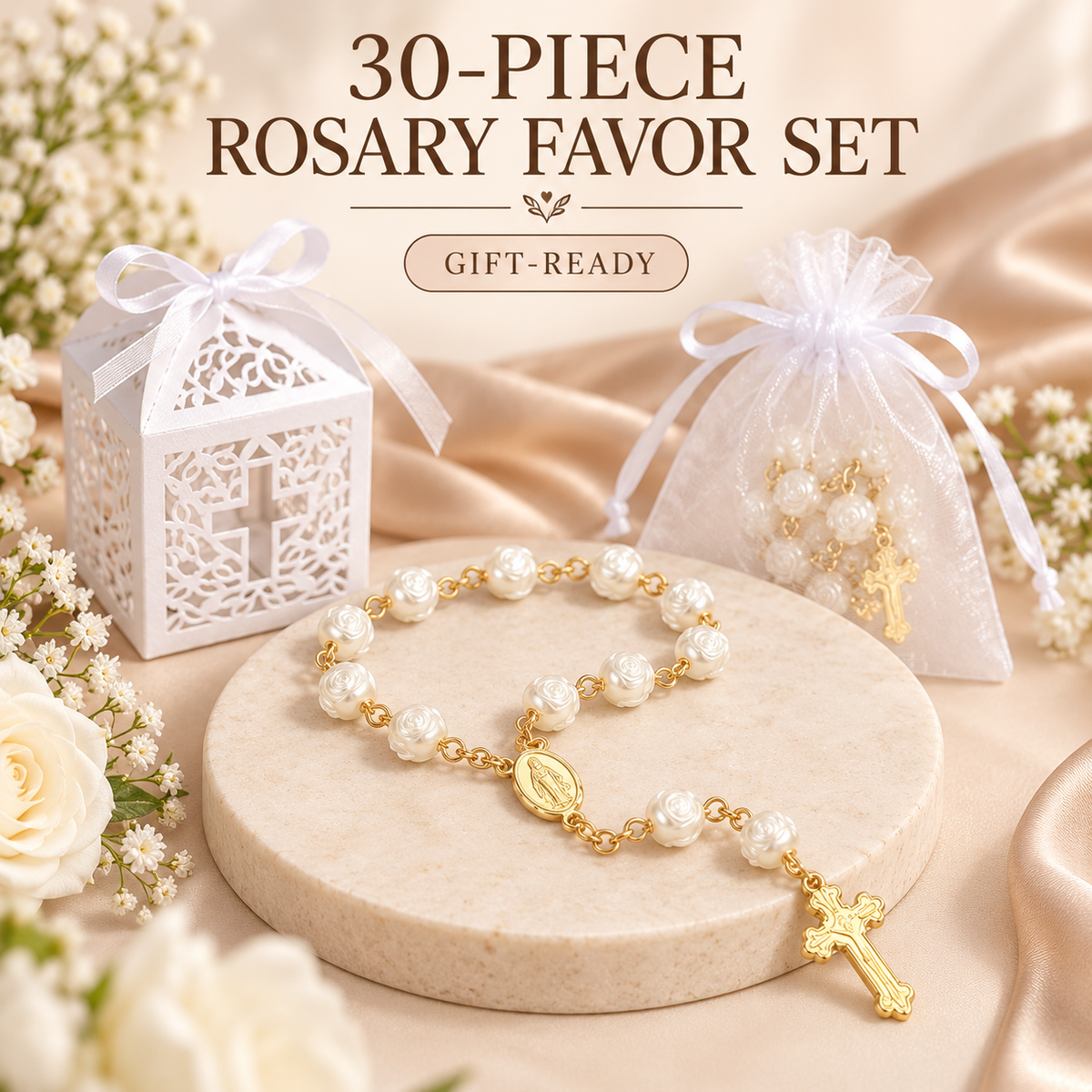 🙏 Bulk Rosary Bracelet Pack | 30 Bracelets + 30 Pouches + 30 Gift Boxes + 30 Cards Gifting