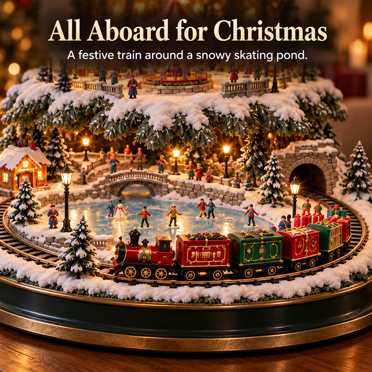 ⛷️ Lighted Christmas Village Tree – With Train& Carousel
