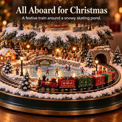 ⛷️ Lighted Christmas Village Tree – With Train& Carousel
