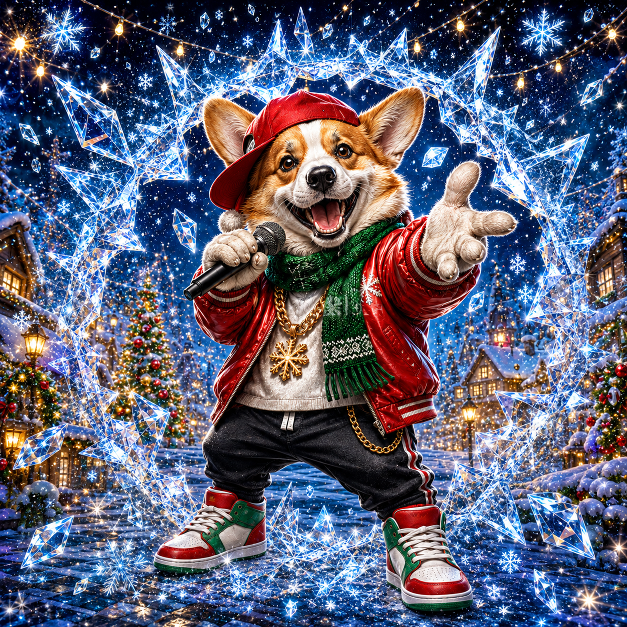 Corgi Mic Star crystal Christmas window decal