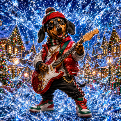 Dachshund Guitar crystal Christmas window decal