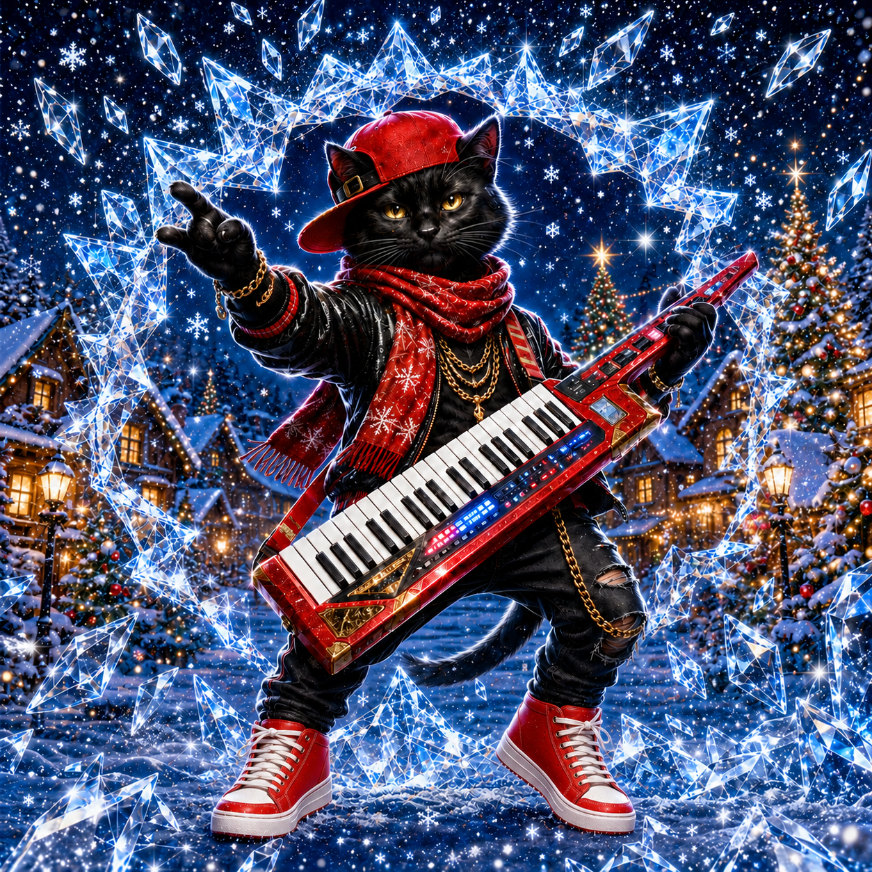 Black Cat Keys crystal Christmas window decal