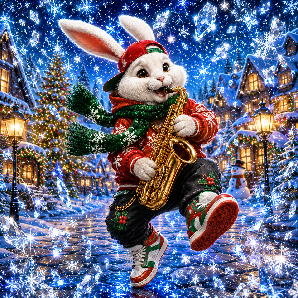 Bunny Sax crystal Christmas window decal