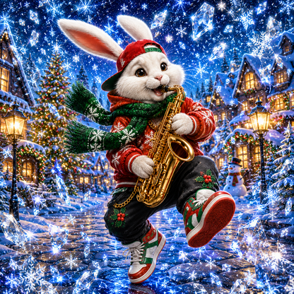 Bunny Sax crystal Christmas window decal