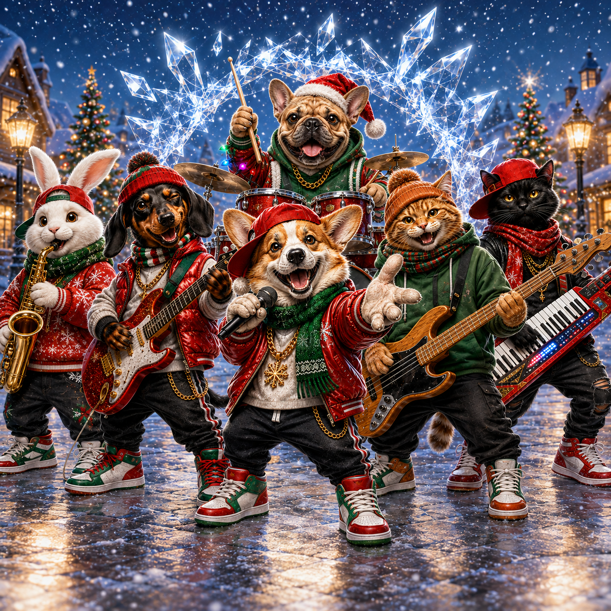 Frost and Fur Christmas Band crystal break-in window decal – full collection
