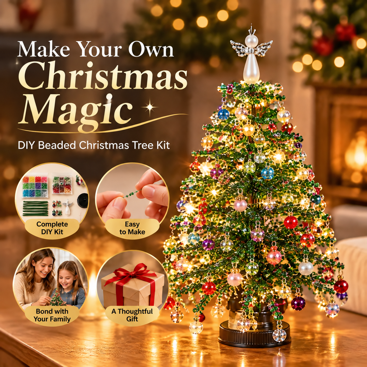🎄 Create Your Own Holiday Magic – DIY Beaded Christmas Tree Kit with Angel Topper✨