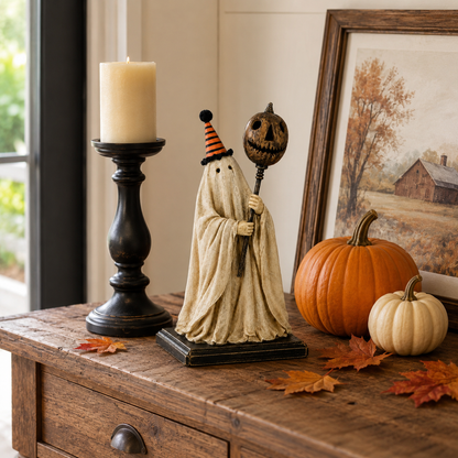 Summerween Sale 50% OFF - Lighted Vintage Ghost Figurine with Glowing Pumpkin Staff