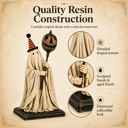 Summerween Sale 50% OFF - Lighted Vintage Ghost Figurine with Glowing Pumpkin Staff