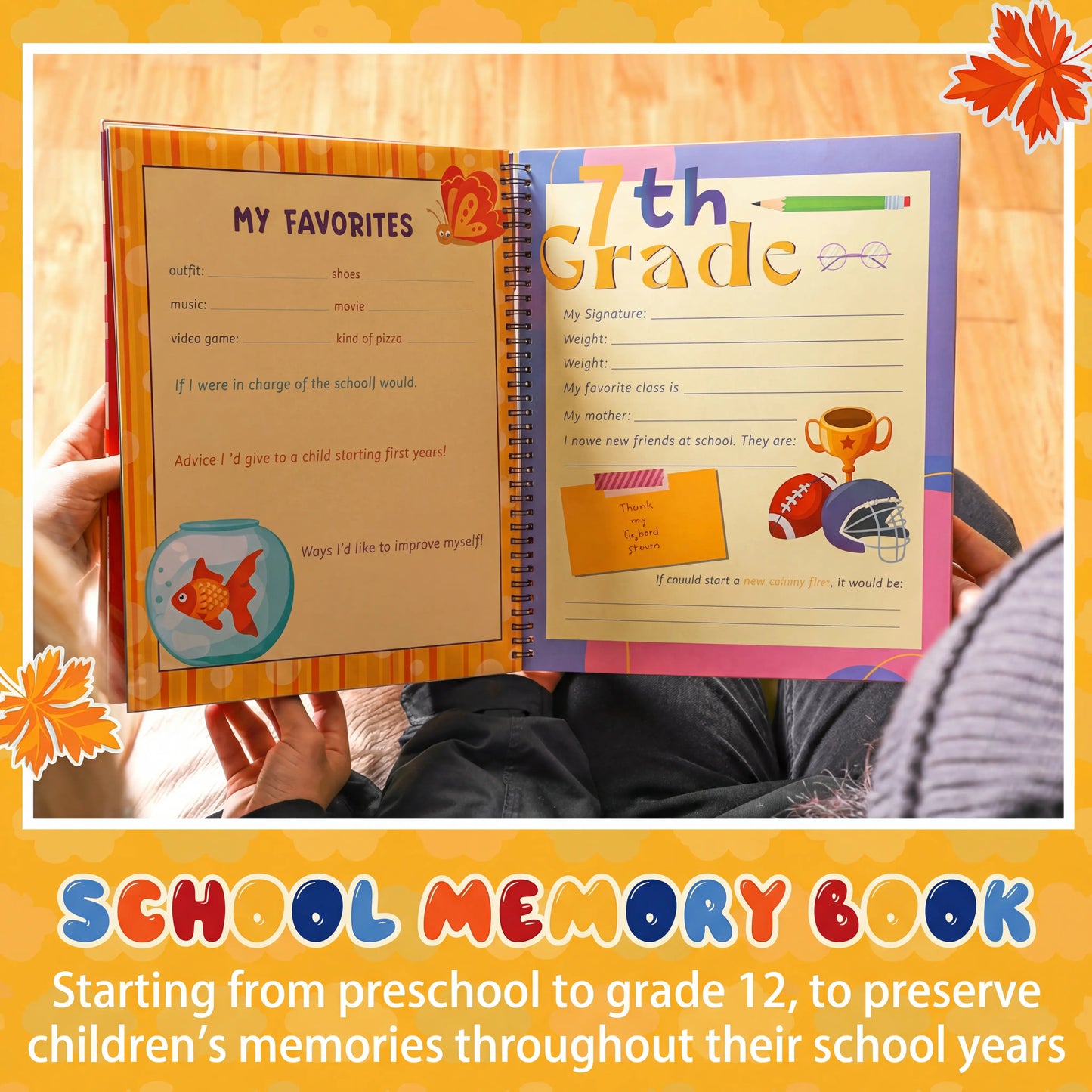 School Memory Book with 14 Keepsake Pockets