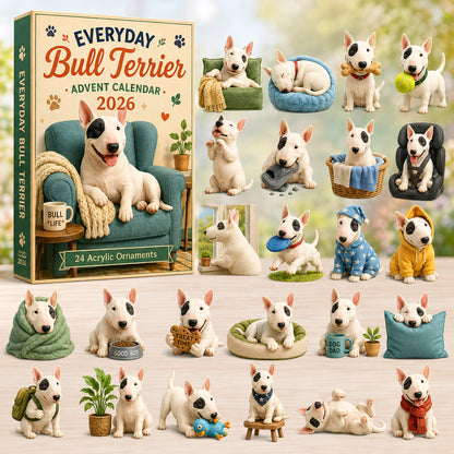 Everyday Bull Terrier Advent Calendar 2026 with 24 acrylic ornaments