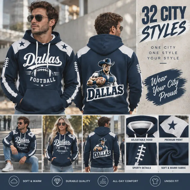 🏈Hot Sale 50% OFF-32 City Styles Vintage Football Hoodie – Classic American Sports Collection