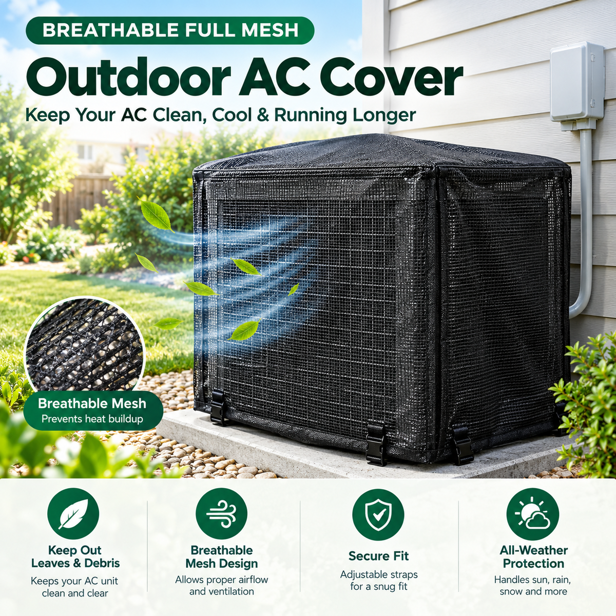 🔥Hot Sale 50% OFF- Heavy Duty Mesh AC Cover – All Season Outdoor Protection