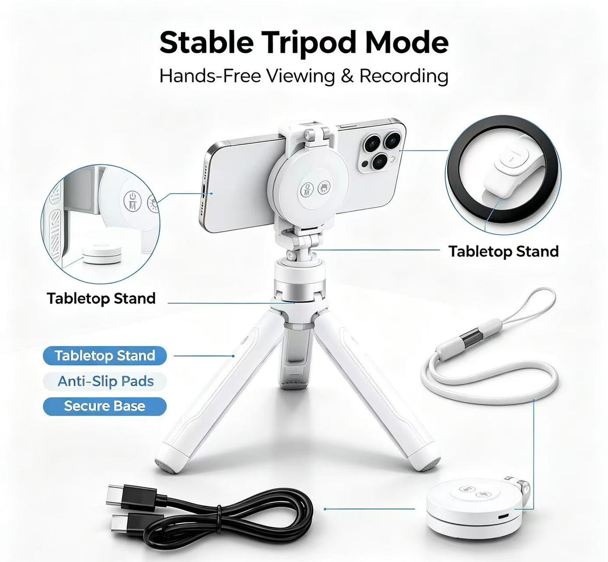 📽️Zoomable Magnetic Palm Grip | Selfie Stick & Tripod