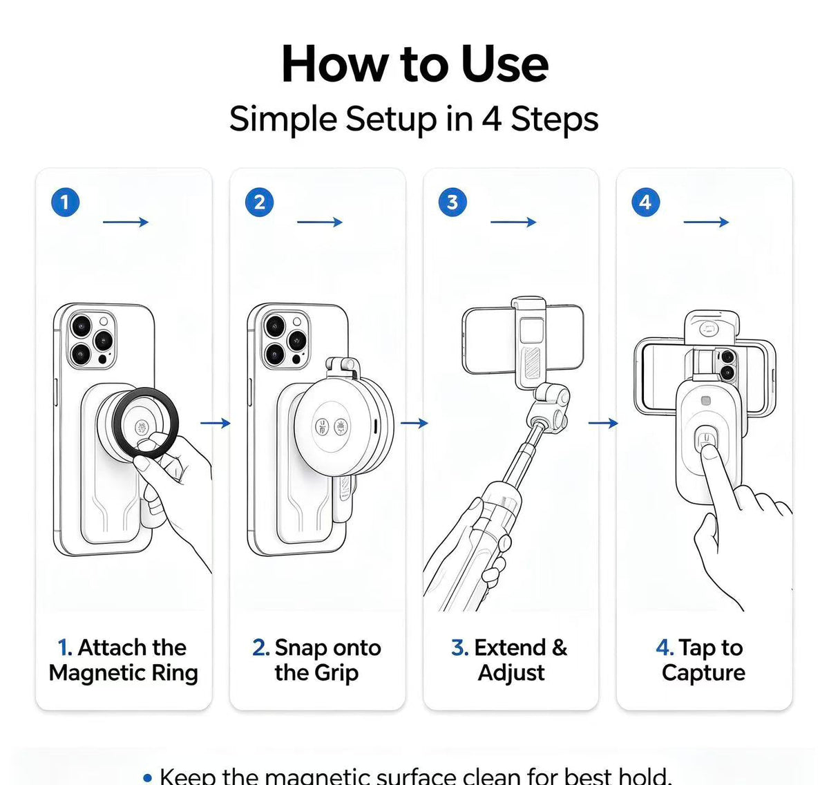 📽️Zoomable Magnetic Palm Grip | Selfie Stick & Tripod