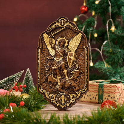 St. Michael the Archangel Beechwood Wall Plaque – Carved Catholic Wall Art