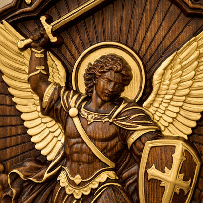 St. Michael the Archangel Beechwood Wall Plaque – Carved Catholic Wall Art