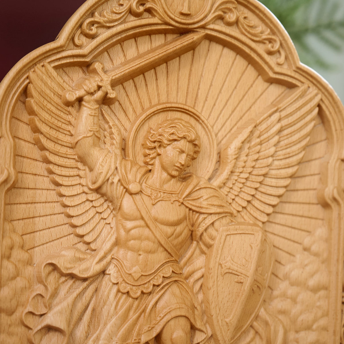 St. Michael the Archangel Beechwood Wall Plaque – Carved Catholic Wall Art