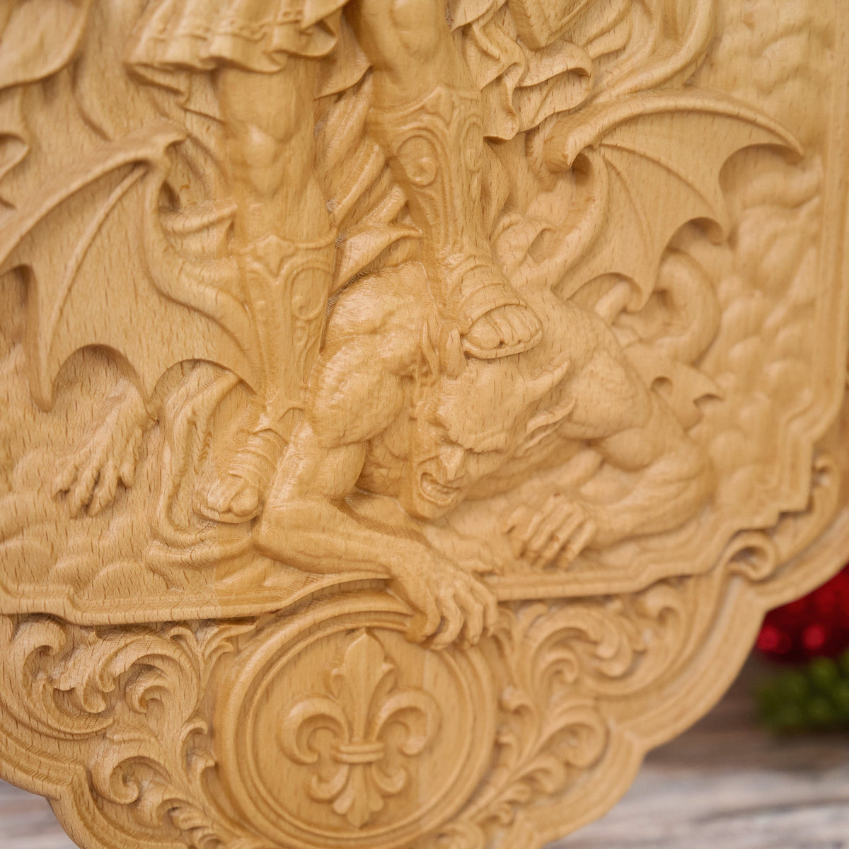 St. Michael the Archangel Beechwood Wall Plaque – Carved Catholic Wall Art