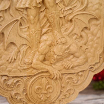 St. Michael the Archangel Beechwood Wall Plaque – Carved Catholic Wall Art