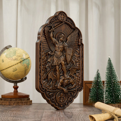 St. Michael the Archangel Beechwood Wall Plaque – Carved Catholic Wall Art