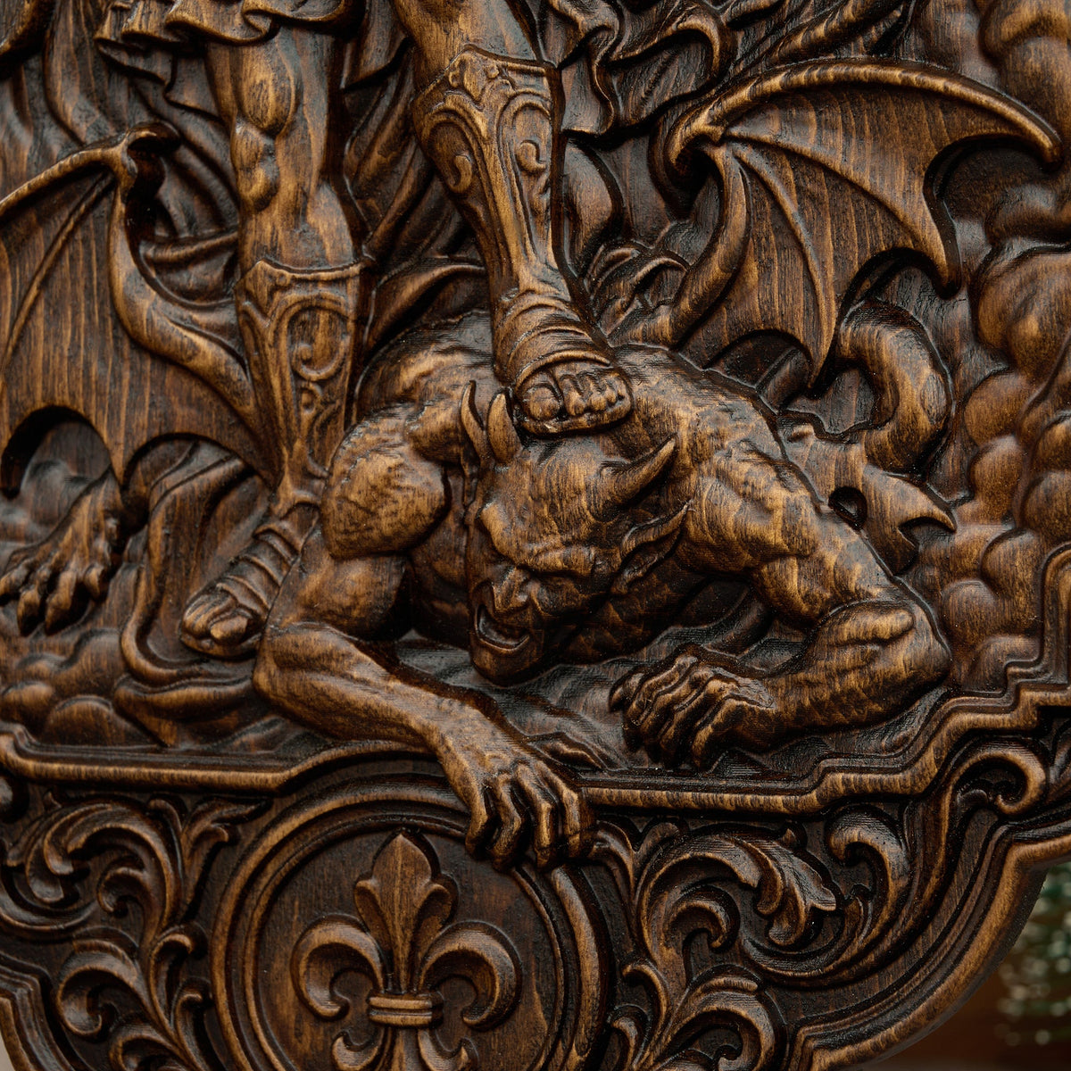 St. Michael the Archangel Beechwood Wall Plaque – Carved Catholic Wall Art