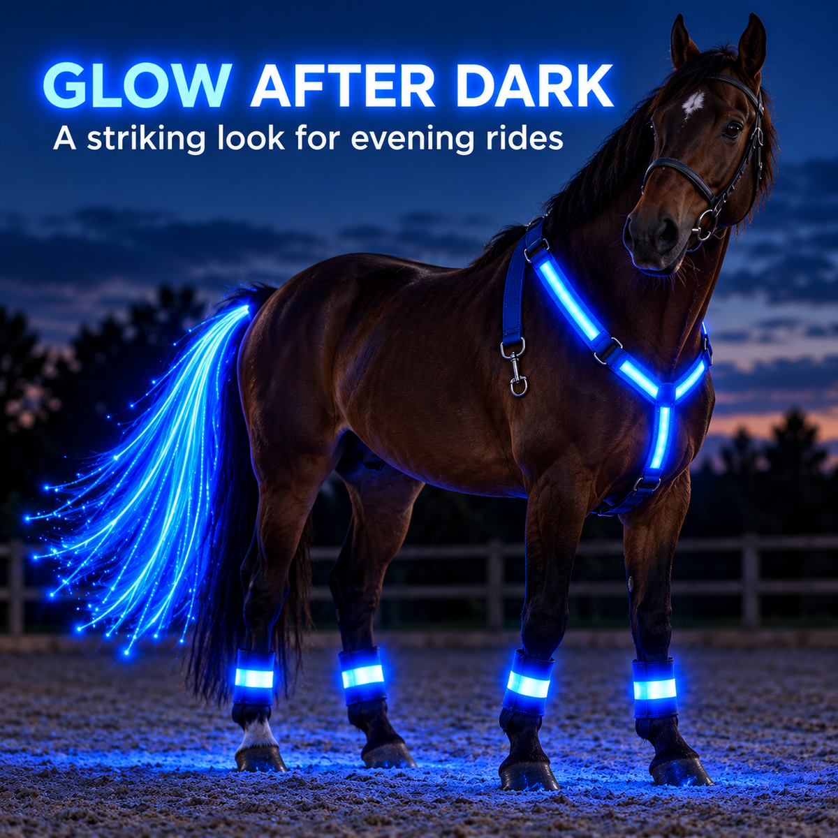NightGlow™ LED Horse Gear Set – Light-Up Chest Harness, 4 Leg Bands & Tail Strand