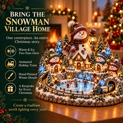 ⛄✨ Snowman Lantern Village™ – Animated Lighted Christmas Train & Winter Village Centerpiece