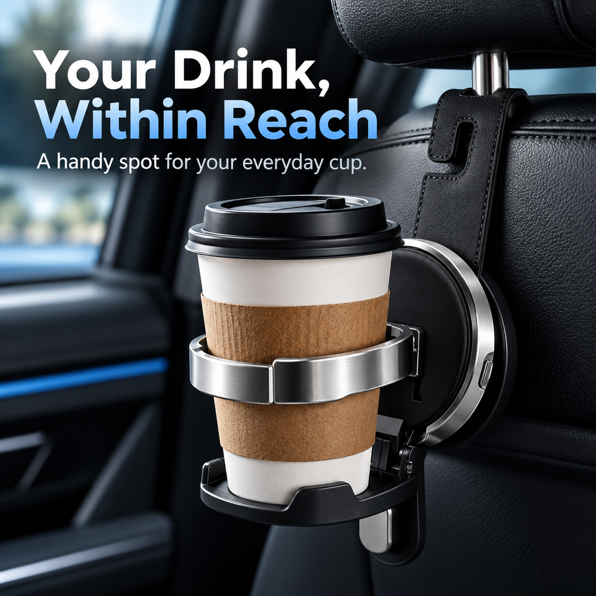 2-in-1 Car Headrest Hook & Foldable Cup Holder