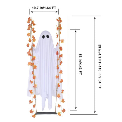 Halloween Decorations Outdoor 3.7FT Pre-Assembled Hanging Swing Ghost with Remote Lights Spooky Hanging Ghosts for Porch Yard Tree Party