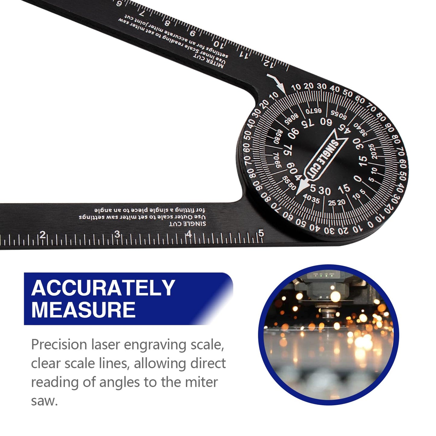Aluminum Miter Saw Protractor, Professional Angle Measuring Tool, Rust Proof Angle Finder with 360°Rotation for Woodworkers, Builders, Plumbers, Home DIY