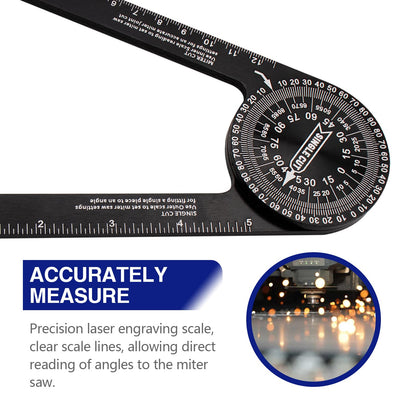 Aluminum Miter Saw Protractor, Professional Angle Measuring Tool, Rust Proof Angle Finder with 360°Rotation for Woodworkers, Builders, Plumbers, Home DIY