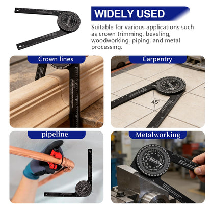 Aluminum Miter Saw Protractor, Professional Angle Measuring Tool, Rust Proof Angle Finder with 360°Rotation for Woodworkers, Builders, Plumbers, Home DIY