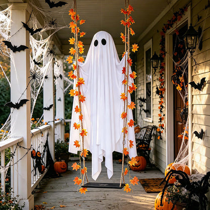 Halloween Decorations Outdoor 3.7FT Pre-Assembled Hanging Swing Ghost with Remote Lights Spooky Hanging Ghosts for Porch Yard Tree Party
