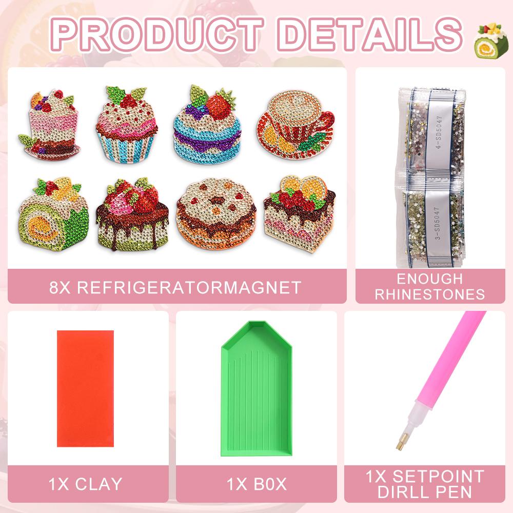 8PCS DIY Diamond Art Fridge Magnets 🎨💎 – Creative Kitchen Craft Kit