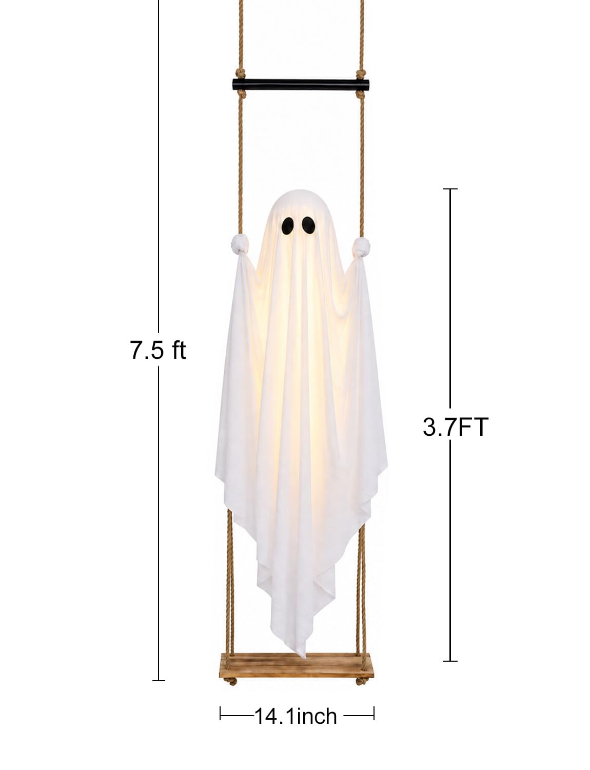 Halloween Decorations Outdoor 3.7FT Pre-Assembled Hanging Swing Ghost with Remote Lights Spooky Hanging Ghosts for Porch Yard Tree Party