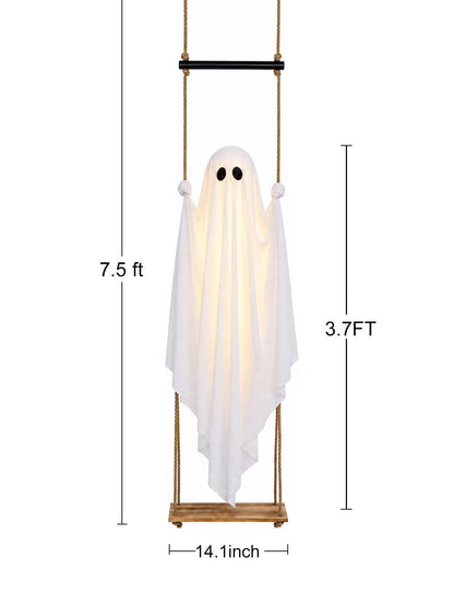 Halloween Decorations Outdoor 3.7FT Pre-Assembled Hanging Swing Ghost with Remote Lights Spooky Hanging Ghosts for Porch Yard Tree Party