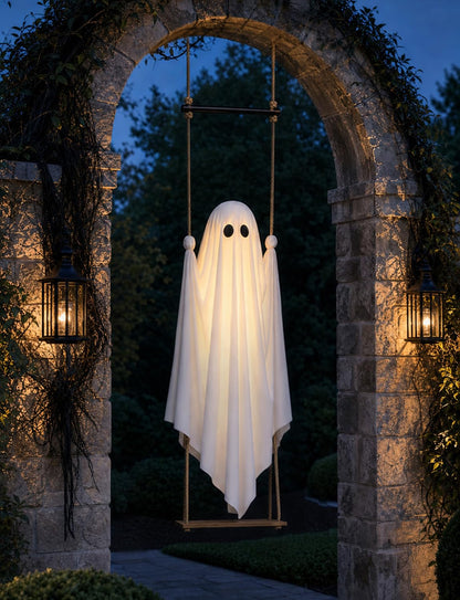 Halloween Decorations Outdoor 3.7FT Pre-Assembled Hanging Swing Ghost with Remote Lights Spooky Hanging Ghosts for Porch Yard Tree Party