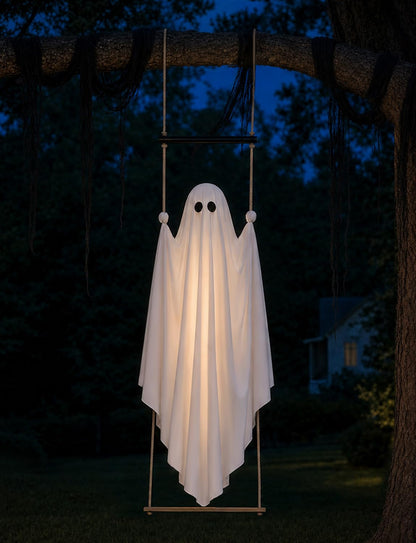 Halloween Decorations Outdoor 3.7FT Pre-Assembled Hanging Swing Ghost with Remote Lights Spooky Hanging Ghosts for Porch Yard Tree Party