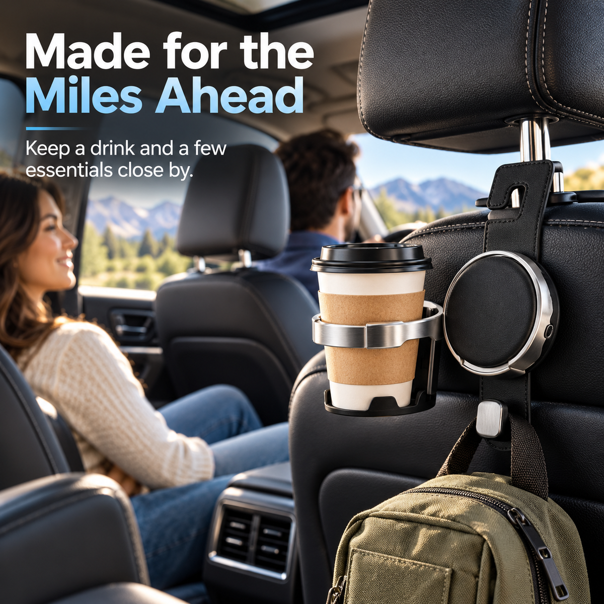 2-in-1 Car Headrest Hook & Foldable Cup Holder